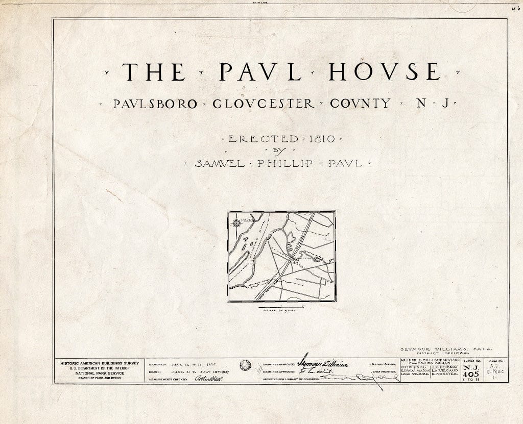 Blueprint HABS NJ,8-PABO,1- (Sheet 0 of 11) - Paul House, Paulsboro, Gloucester County, NJ