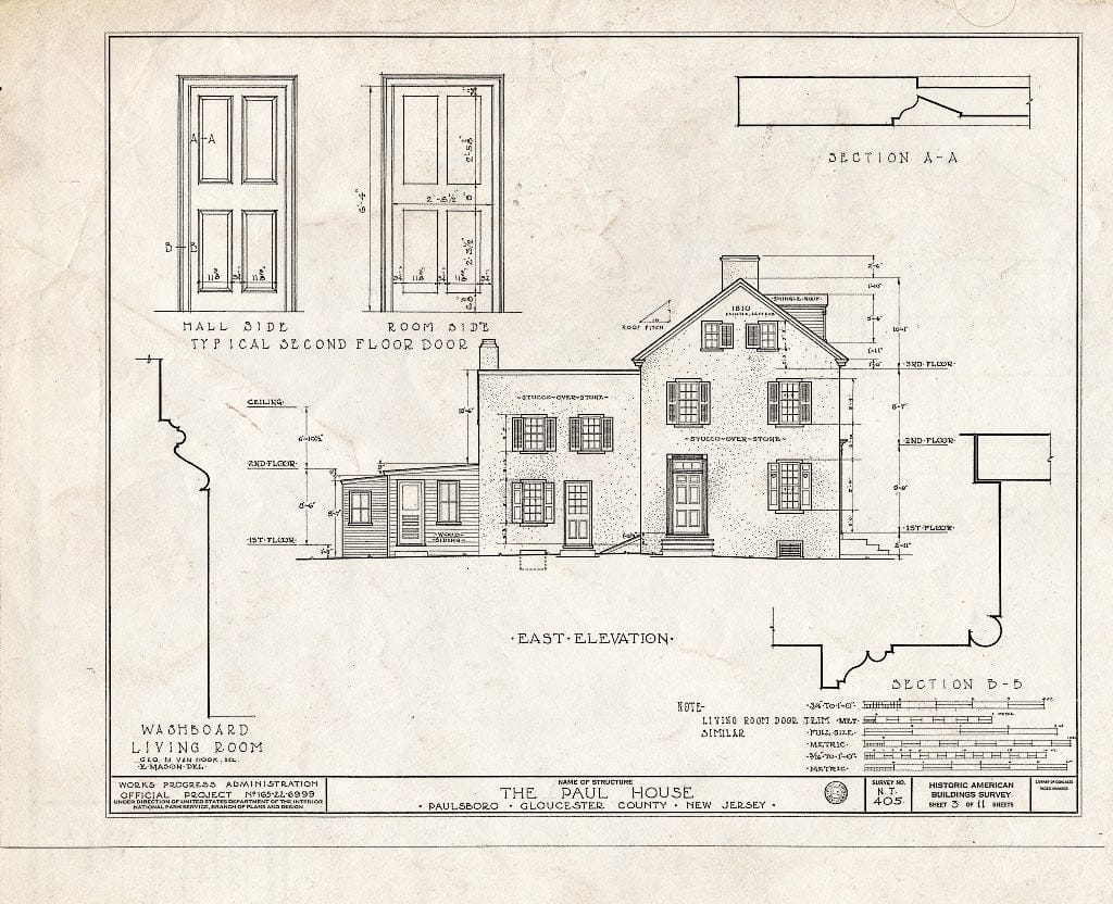 Blueprint HABS NJ,8-PABO,1- (Sheet 3 of 11) - Paul House, Paulsboro, Gloucester County, NJ