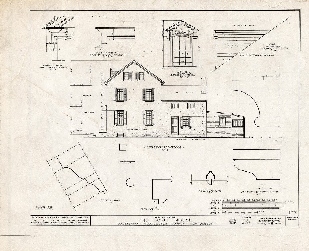 Blueprint HABS NJ,8-PABO,1- (Sheet 4 of 11) - Paul House, Paulsboro, Gloucester County, NJ