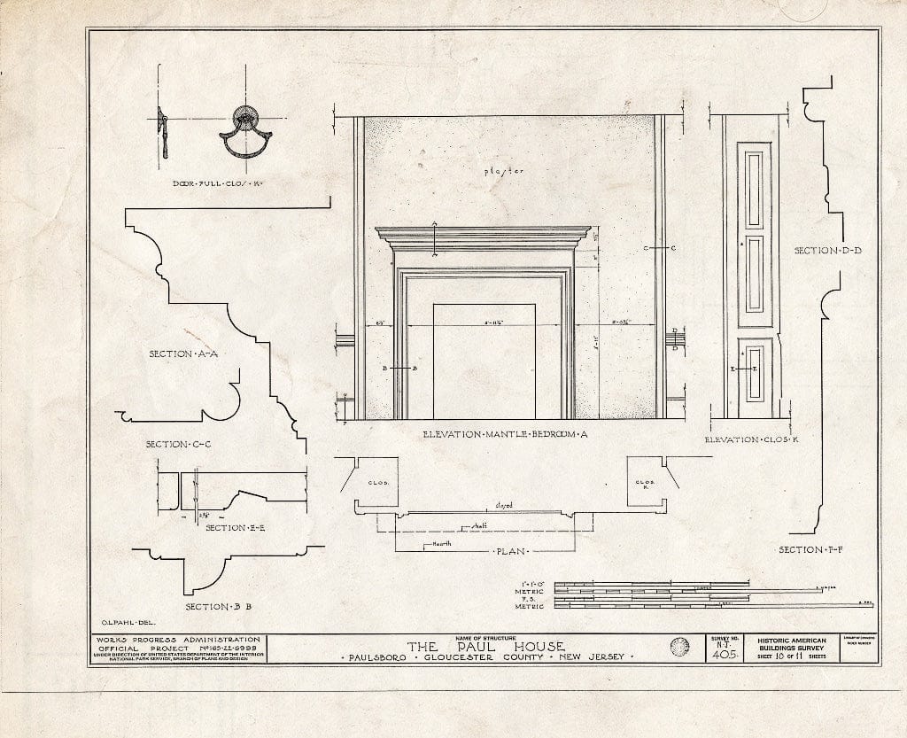 Blueprint HABS NJ,8-PABO,1- (Sheet 10 of 11) - Paul House, Paulsboro, Gloucester County, NJ