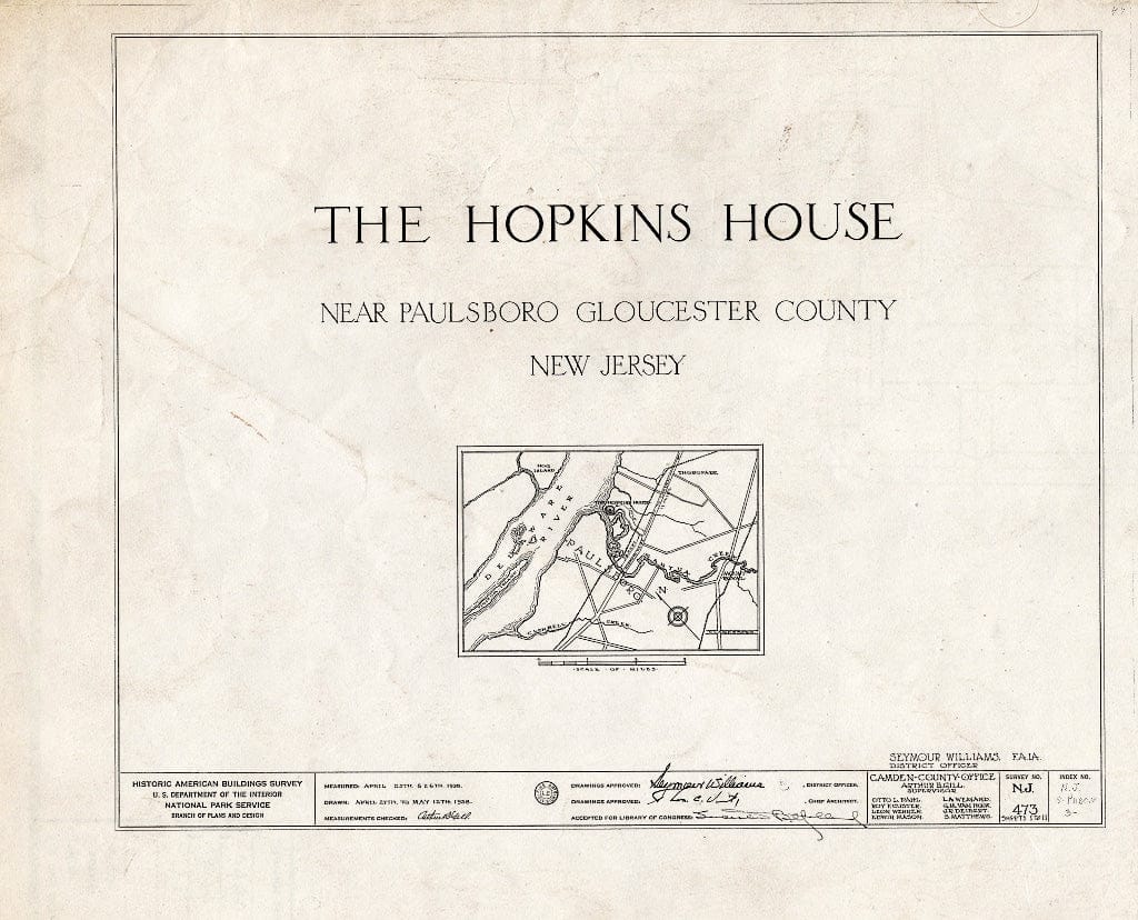 Blueprint HABS NJ,8-PABO.V,3- (Sheet 0 of 11) - Hopkins House, Paulsboro, Gloucester County, NJ