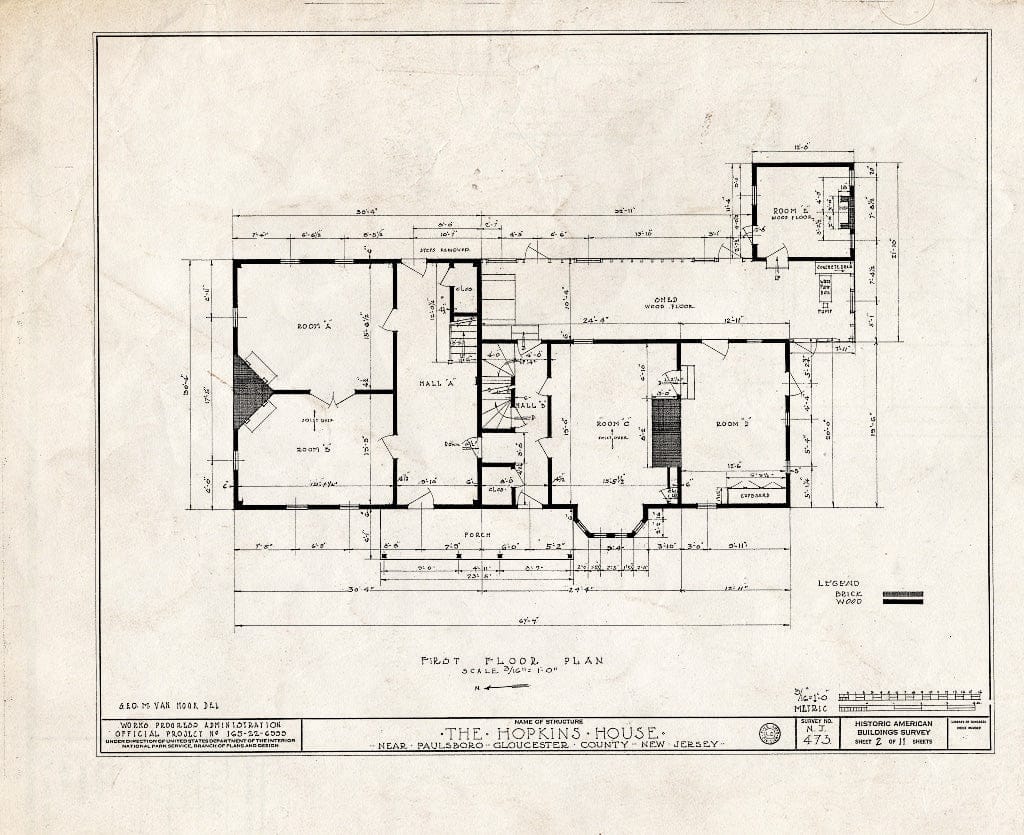 Blueprint HABS NJ,8-PABO.V,3- (Sheet 2 of 11) - Hopkins House, Paulsboro, Gloucester County, NJ