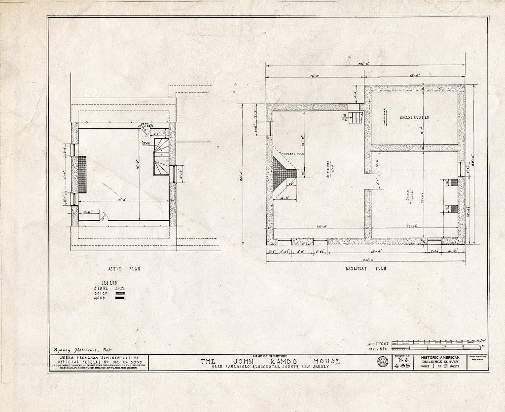 Blueprint HABS NJ,8-PABO.V,4- (Sheet 1 of 13) - John Rambo House, Mantua Grove Road, Paulsboro, Gloucester County, NJ