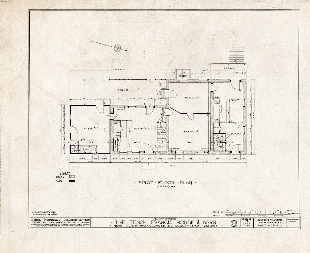 Blueprint HABS NJ,8-PABO.V,2- (Sheet 3 of 14) - Tench Francis House & Barn, Manuta Creek, Paulsboro, Gloucester County, NJ