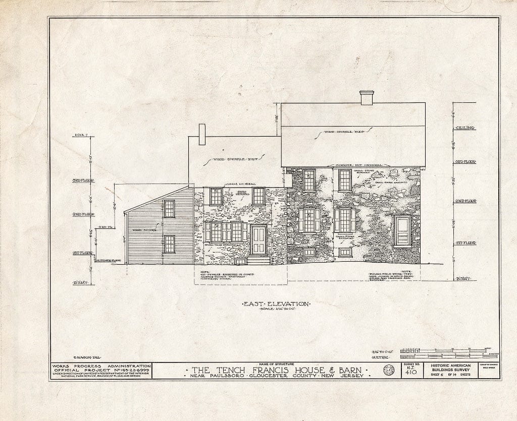 Blueprint HABS NJ,8-PABO.V,2- (Sheet 6 of 14) - Tench Francis House & Barn, Manuta Creek, Paulsboro, Gloucester County, NJ