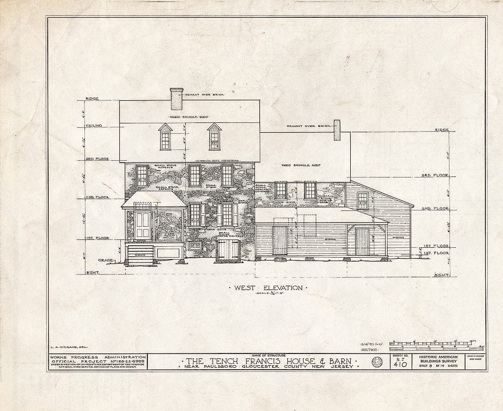 Blueprint HABS NJ,8-PABO.V,2- (Sheet 8 of 14) - Tench Francis House & Barn, Manuta Creek, Paulsboro, Gloucester County, NJ