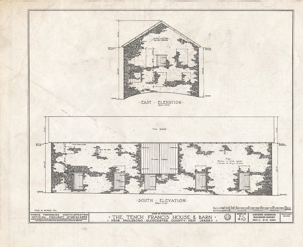 Blueprint HABS NJ,8-PABO.V,2- (Sheet 11 of 14) - Tench Francis House & Barn, Manuta Creek, Paulsboro, Gloucester County, NJ