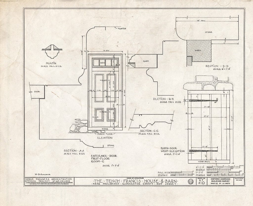 Blueprint HABS NJ,8-PABO.V,2- (Sheet 12 of 14) - Tench Francis House & Barn, Manuta Creek, Paulsboro, Gloucester County, NJ