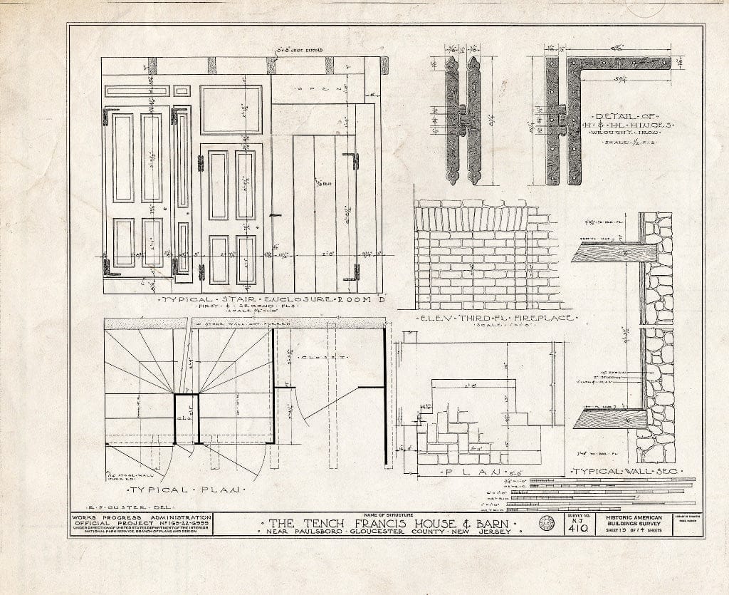 Blueprint HABS NJ,8-PABO.V,2- (Sheet 13 of 14) - Tench Francis House & Barn, Manuta Creek, Paulsboro, Gloucester County, NJ