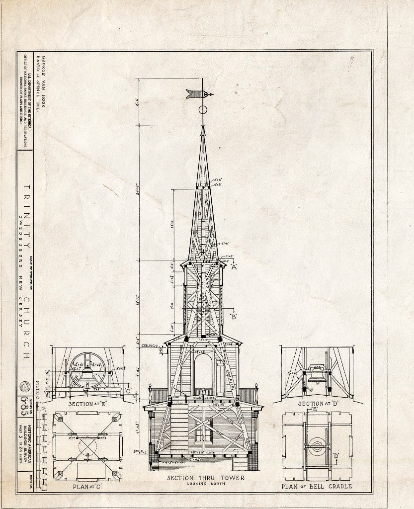 Blueprint HABS NJ,8-SWEBO,1- (Sheet 5 of 24) - Trinity Church, Church & Main Streets, Swedesboro, Gloucester County, NJ