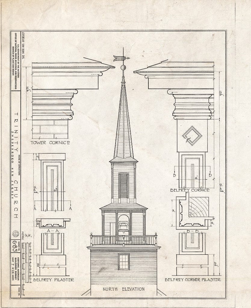 Blueprint HABS NJ,8-SWEBO,1- (Sheet 7 of 24) - Trinity Church, Church & Main Streets, Swedesboro, Gloucester County, NJ