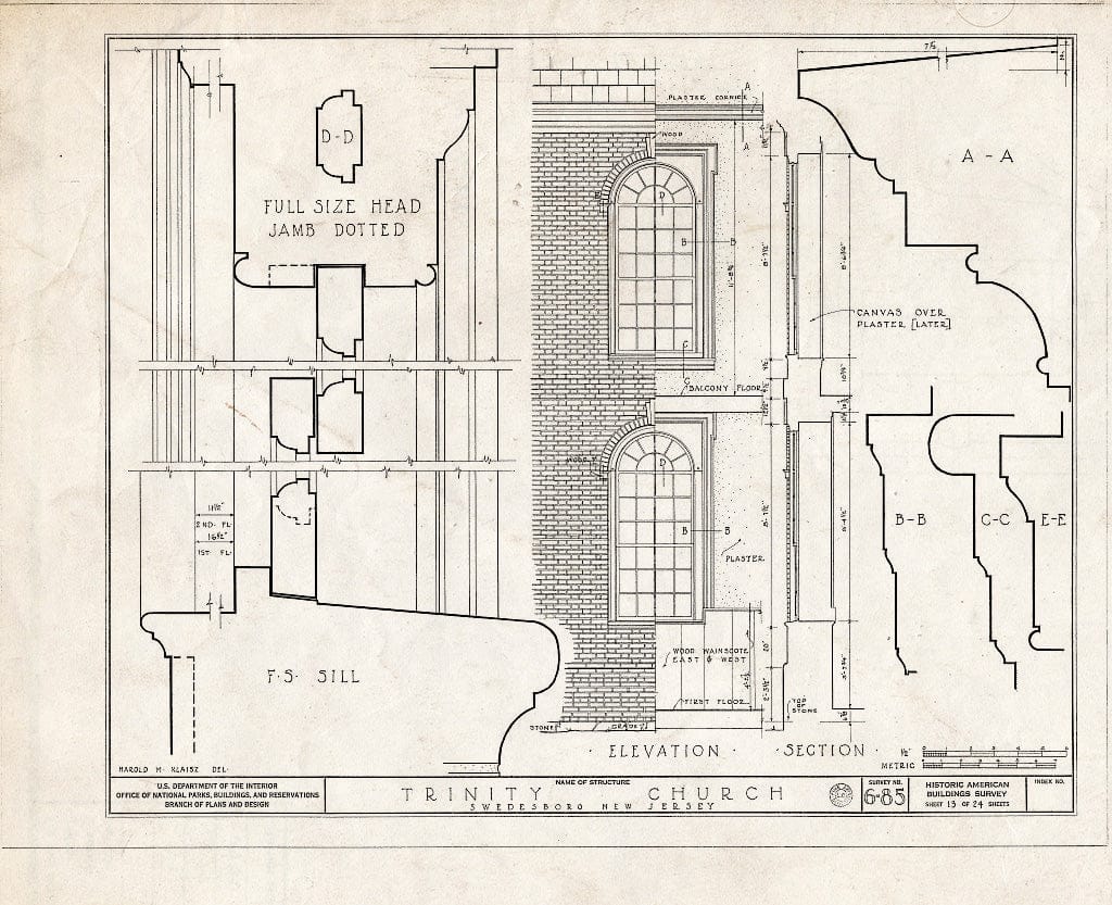 Blueprint HABS NJ,8-SWEBO,1- (Sheet 13 of 24) - Trinity Church, Church & Main Streets, Swedesboro, Gloucester County, NJ