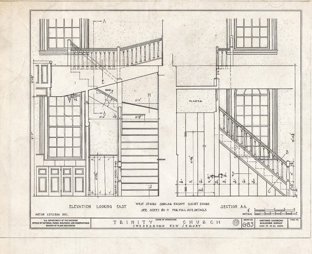 Blueprint HABS NJ,8-SWEBO,1- (Sheet 19 of 24) - Trinity Church, Church & Main Streets, Swedesboro, Gloucester County, NJ