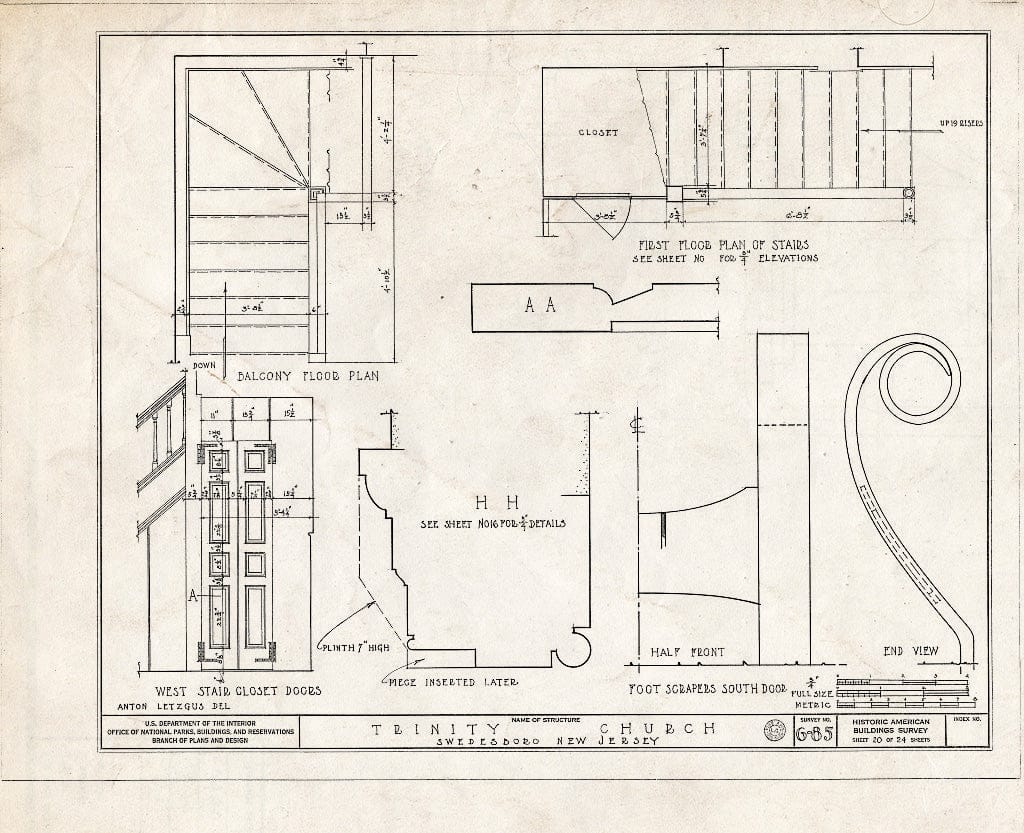 Blueprint HABS NJ,8-SWEBO,1- (Sheet 20 of 24) - Trinity Church, Church & Main Streets, Swedesboro, Gloucester County, NJ