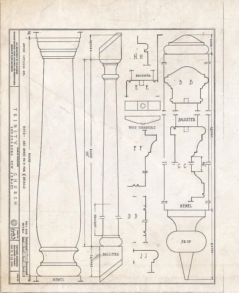Blueprint HABS NJ,8-SWEBO,1- (Sheet 21 of 24) - Trinity Church, Church & Main Streets, Swedesboro, Gloucester County, NJ
