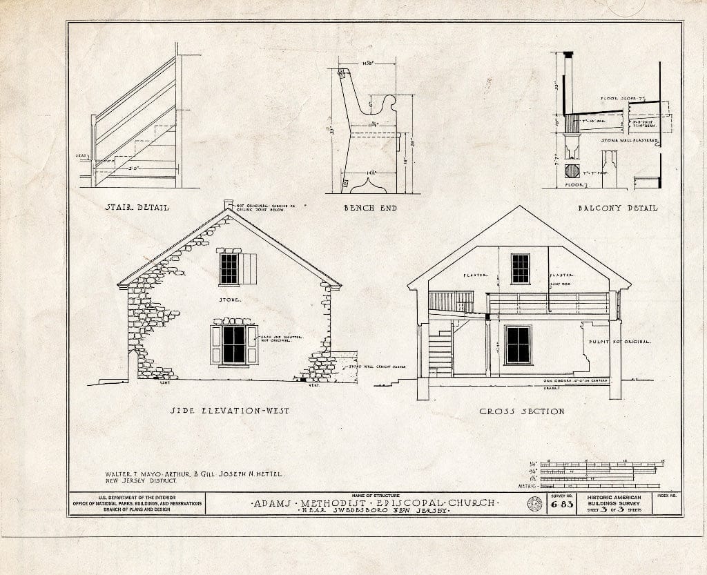 Blueprint HABS NJ,8-SWEBO.V,5- (Sheet 3 of 3) - Adams Methodist Episcopal Church, Road to Hendrickson's Mill, Swedesboro, Gloucester County, NJ