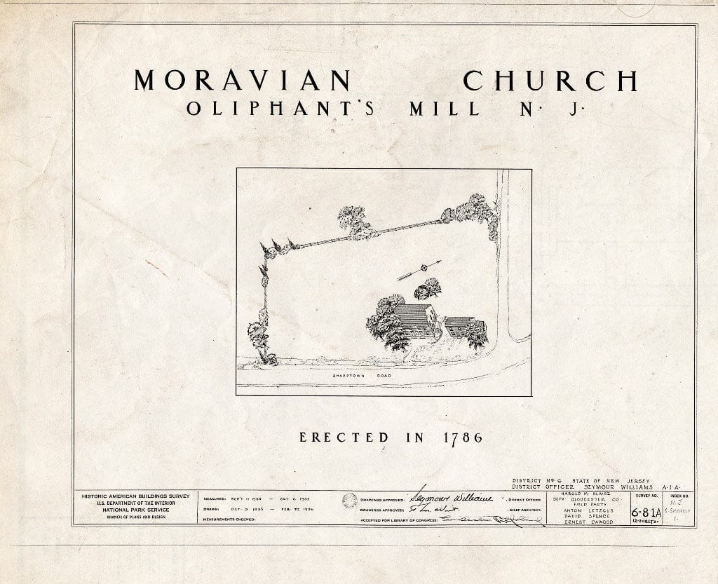 Blueprint HABS NJ,8-SWEBO.V,1- (Sheet 0 of 12) - Moravian Church, Sharptown Road, Swedesboro, Gloucester County, NJ