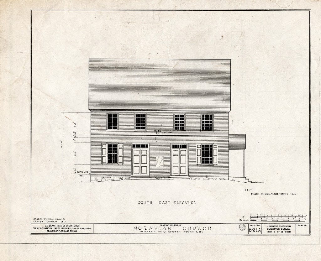 Blueprint HABS NJ,8-SWEBO.V,1- (Sheet 2 of 12) - Moravian Church, Sharptown Road, Swedesboro, Gloucester County, NJ