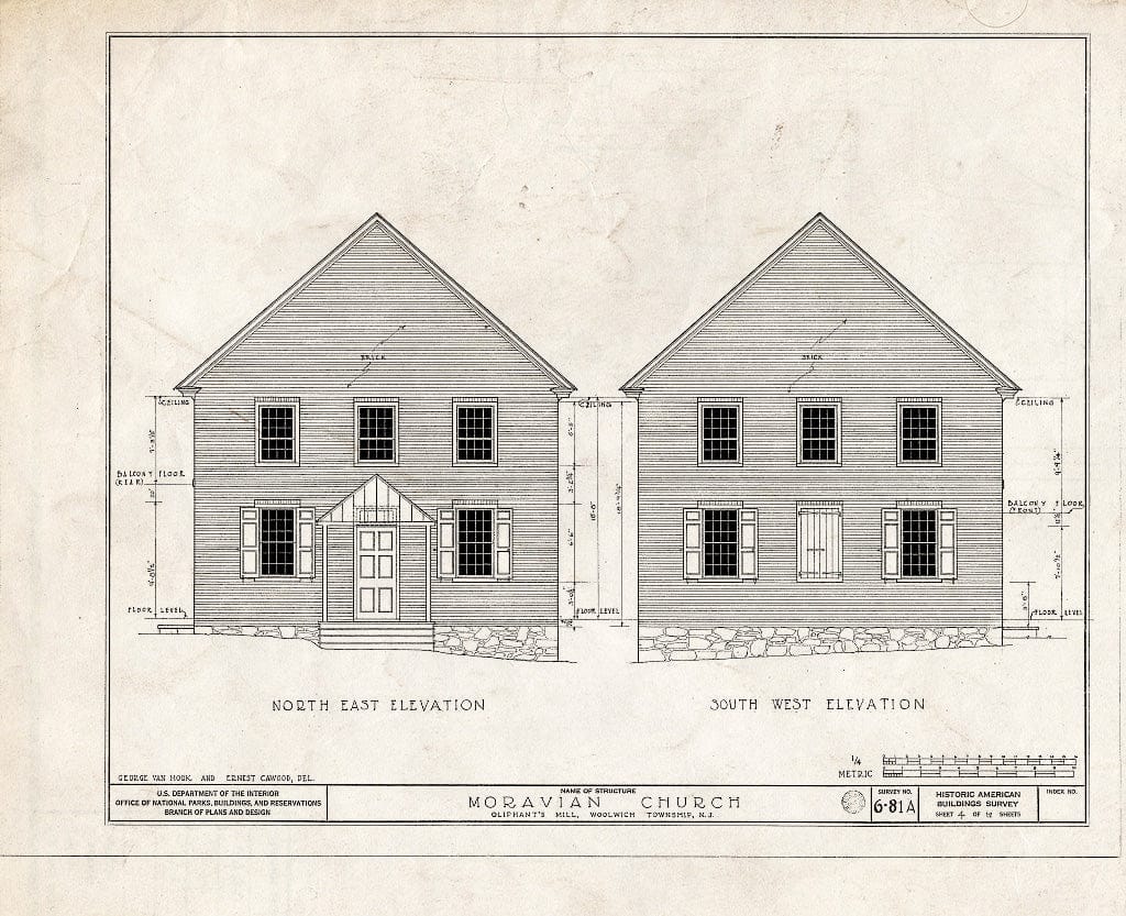 Blueprint HABS NJ,8-SWEBO.V,1- (Sheet 4 of 12) - Moravian Church, Sharptown Road, Swedesboro, Gloucester County, NJ