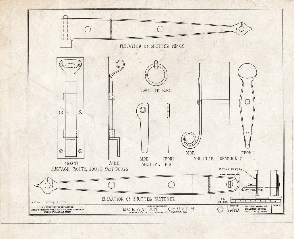 Blueprint HABS NJ,8-SWEBO.V,1- (Sheet 12 of 12) - Moravian Church, Sharptown Road, Swedesboro, Gloucester County, NJ