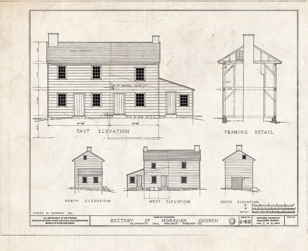 Blueprint HABS NJ,8-SEWBO.V,2- (Sheet 2 of 4) - Moravian Church, Rectory, Swedesboro, Gloucester County, NJ
