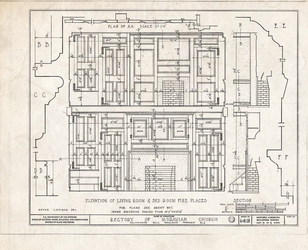 Blueprint HABS NJ,8-SEWBO.V,2- (Sheet 3 of 4) - Moravian Church, Rectory, Swedesboro, Gloucester County, NJ
