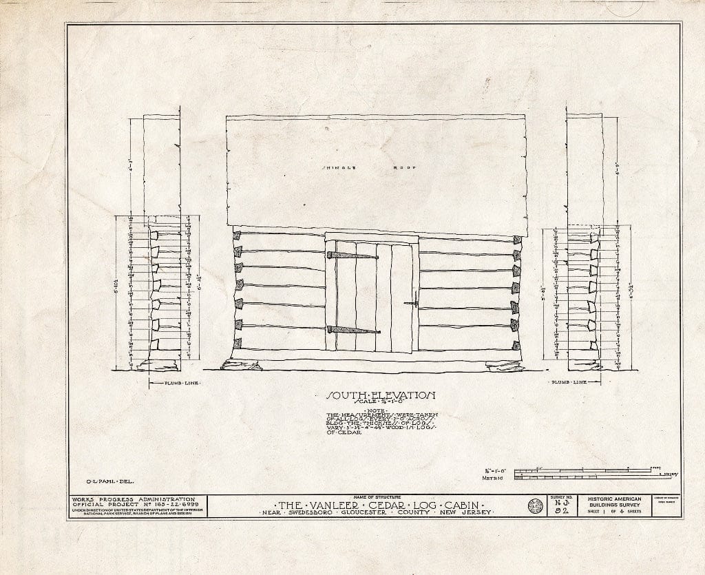 Blueprint HABS NJ,8-SWEBO.V,6- (Sheet 1 of 4) - Vanleer Cedar Log Cabin, Swedesboro, Gloucester County, NJ