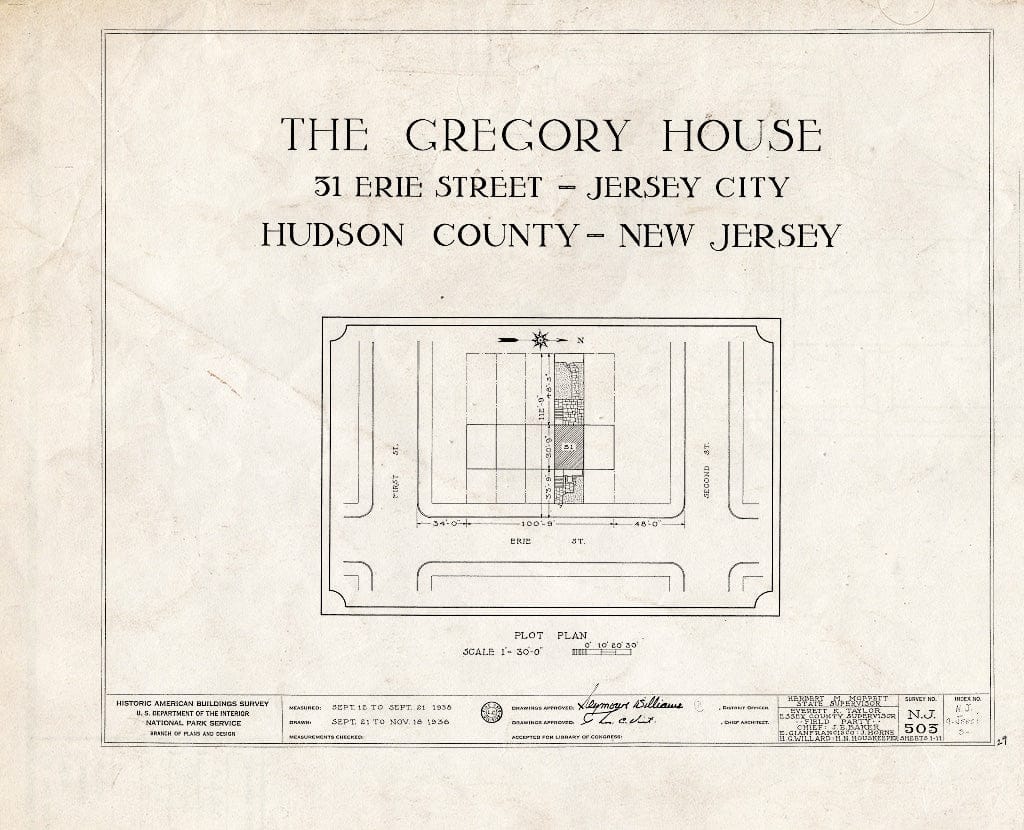 Blueprint HABS NJ,9-JERCI,3- (Sheet 0 of 11) - Gregory House, 31 Erie Street, Jersey City, Hudson County, NJ