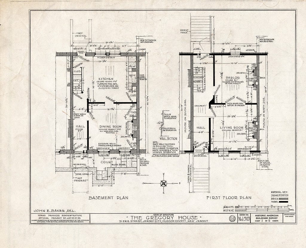 Blueprint HABS NJ,9-JERCI,3- (Sheet 1 of 11) - Gregory House, 31 Erie Street, Jersey City, Hudson County, NJ
