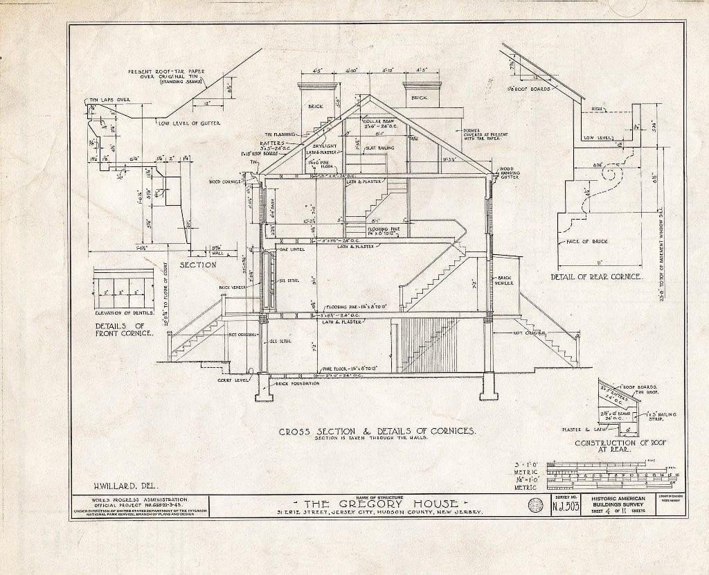 Blueprint HABS NJ,9-JERCI,3- (Sheet 4 of 11) - Gregory House, 31 Erie Street, Jersey City, Hudson County, NJ