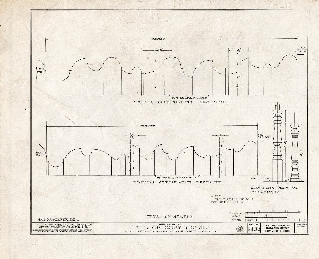 Blueprint HABS NJ,9-JERCI,3- (Sheet 7 of 11) - Gregory House, 31 Erie Street, Jersey City, Hudson County, NJ