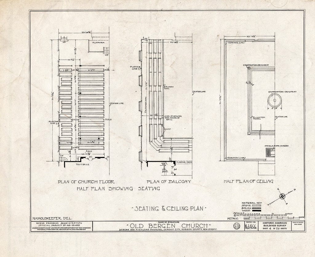Blueprint HABS NJ,9-JERCI,1- (Sheet 4 of 20) - Old Bergen Church, Bergen & Highland Avenues, Jersey City, Hudson County, NJ