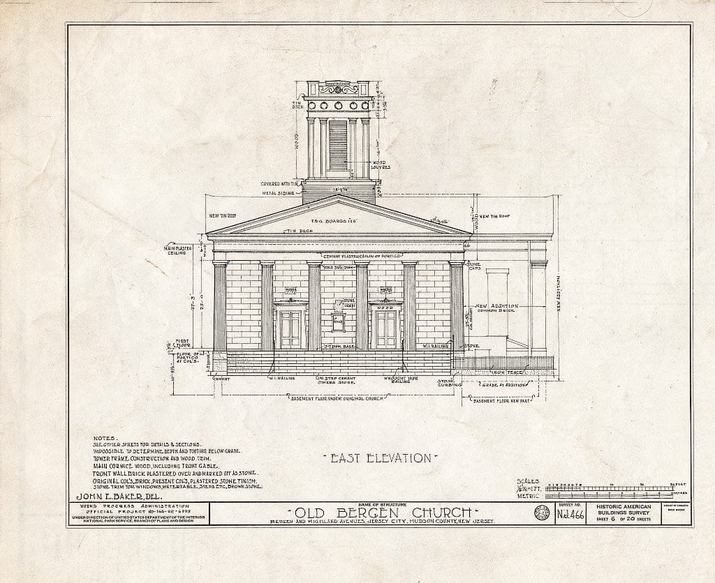 Blueprint HABS NJ,9-JERCI,1- (Sheet 6 of 20) - Old Bergen Church, Bergen & Highland Avenues, Jersey City, Hudson County, NJ