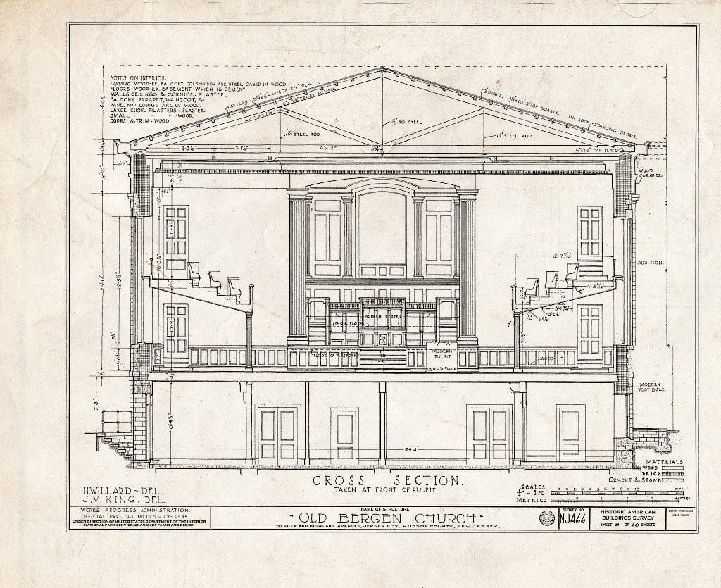 Blueprint HABS NJ,9-JERCI,1- (Sheet 9 of 20) - Old Bergen Church, Bergen & Highland Avenues, Jersey City, Hudson County, NJ