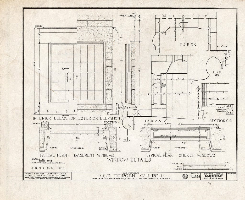 Blueprint HABS NJ,9-JERCI,1- (Sheet 14 of 20) - Old Bergen Church, Bergen & Highland Avenues, Jersey City, Hudson County, NJ