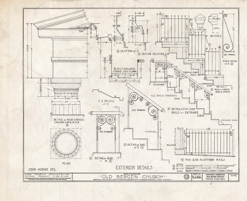 Blueprint HABS NJ,9-JERCI,1- (Sheet 15 of 20) - Old Bergen Church, Bergen & Highland Avenues, Jersey City, Hudson County, NJ