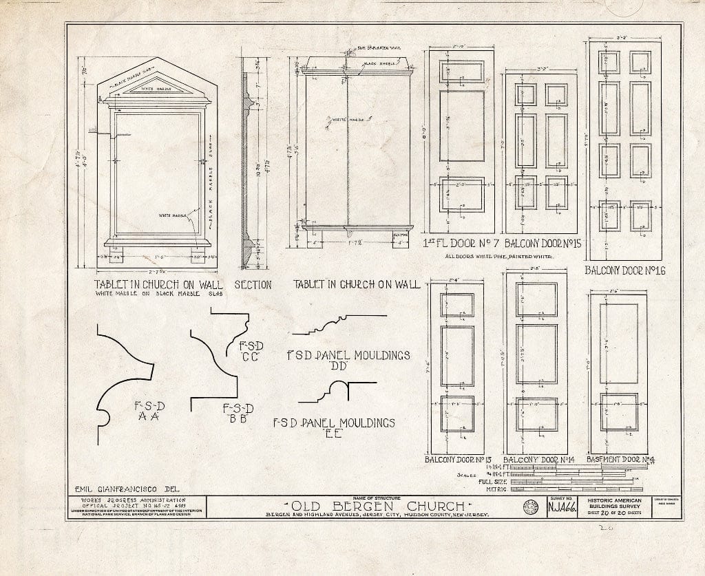 Blueprint HABS NJ,9-JERCI,1- (Sheet 20 of 20) - Old Bergen Church, Bergen & Highland Avenues, Jersey City, Hudson County, NJ