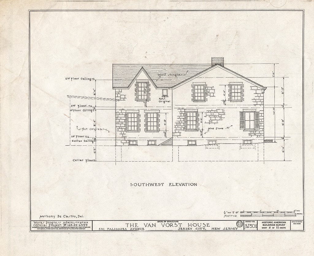 Blueprint HABS NJ,9-JERCI,2- (Sheet 5 of 11) - Van Vorst House, 531 Palisade Avenue, Jersey City, Hudson County, NJ