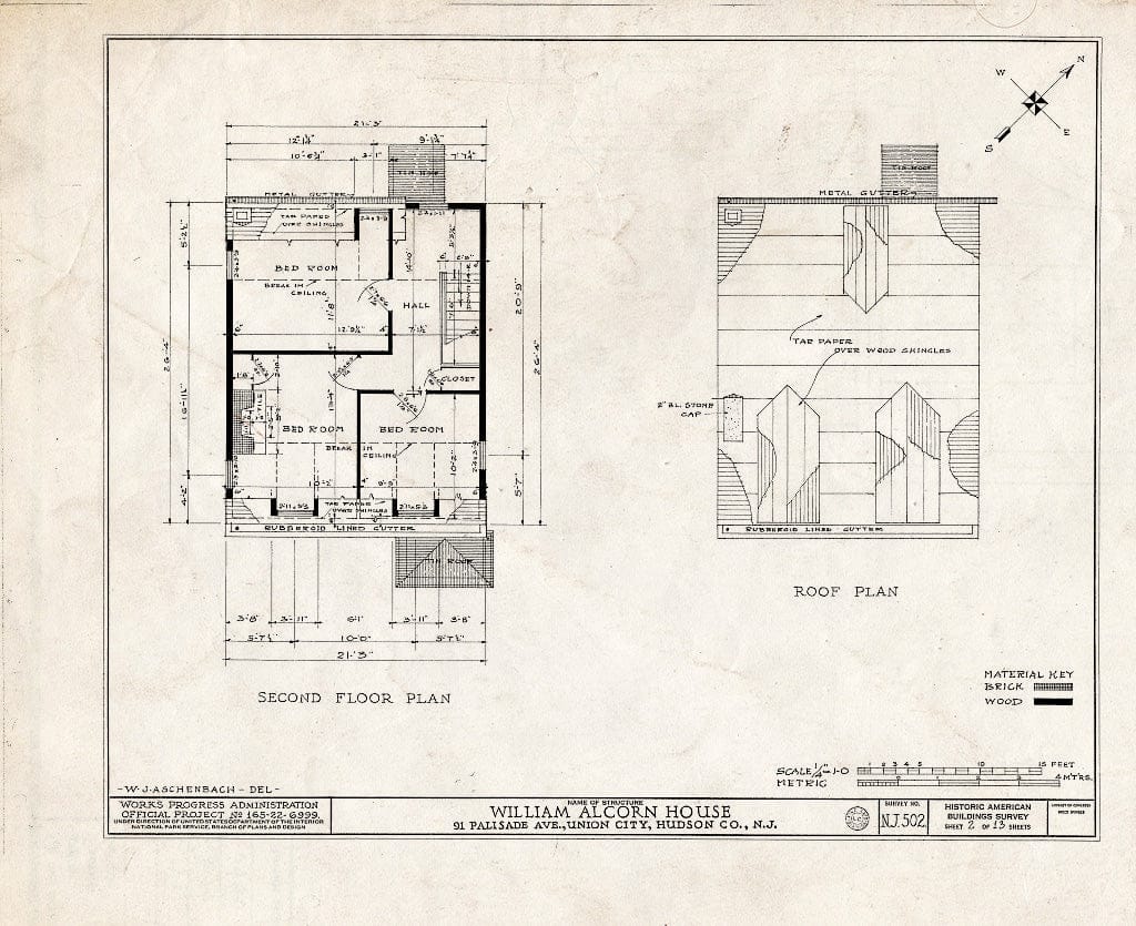 Blueprint HABS NJ,9-UNCI,1- (Sheet 2 of 13) - William Alcorn House, 91 Palisade Avenue, Union City, Hudson County, NJ