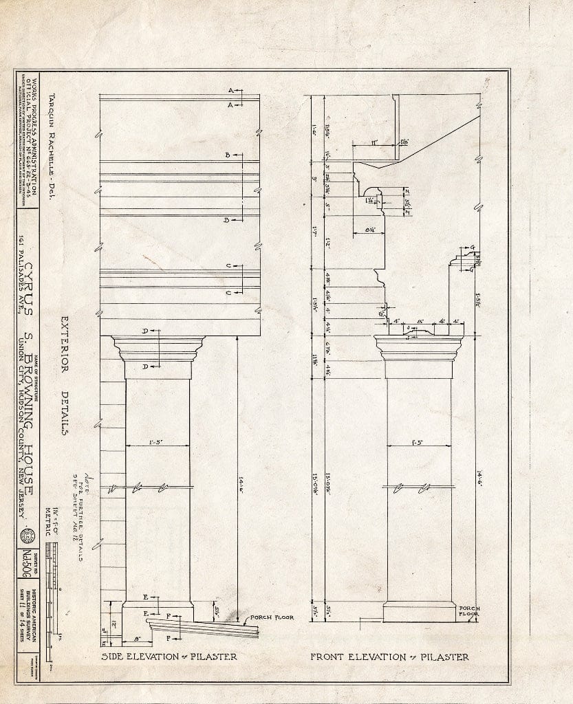 Blueprint HABS NJ,9-UNCI,2- (Sheet 11 of 14) - Cyrus S. Browning House, 161 Palisade Avenue, Union City, Hudson County, NJ