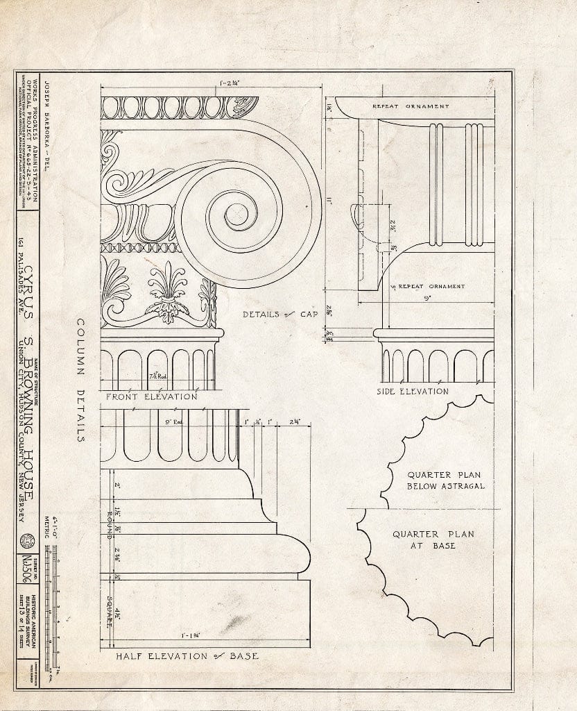 Blueprint HABS NJ,9-UNCI,2- (Sheet 13 of 14) - Cyrus S. Browning House, 161 Palisade Avenue, Union City, Hudson County, NJ