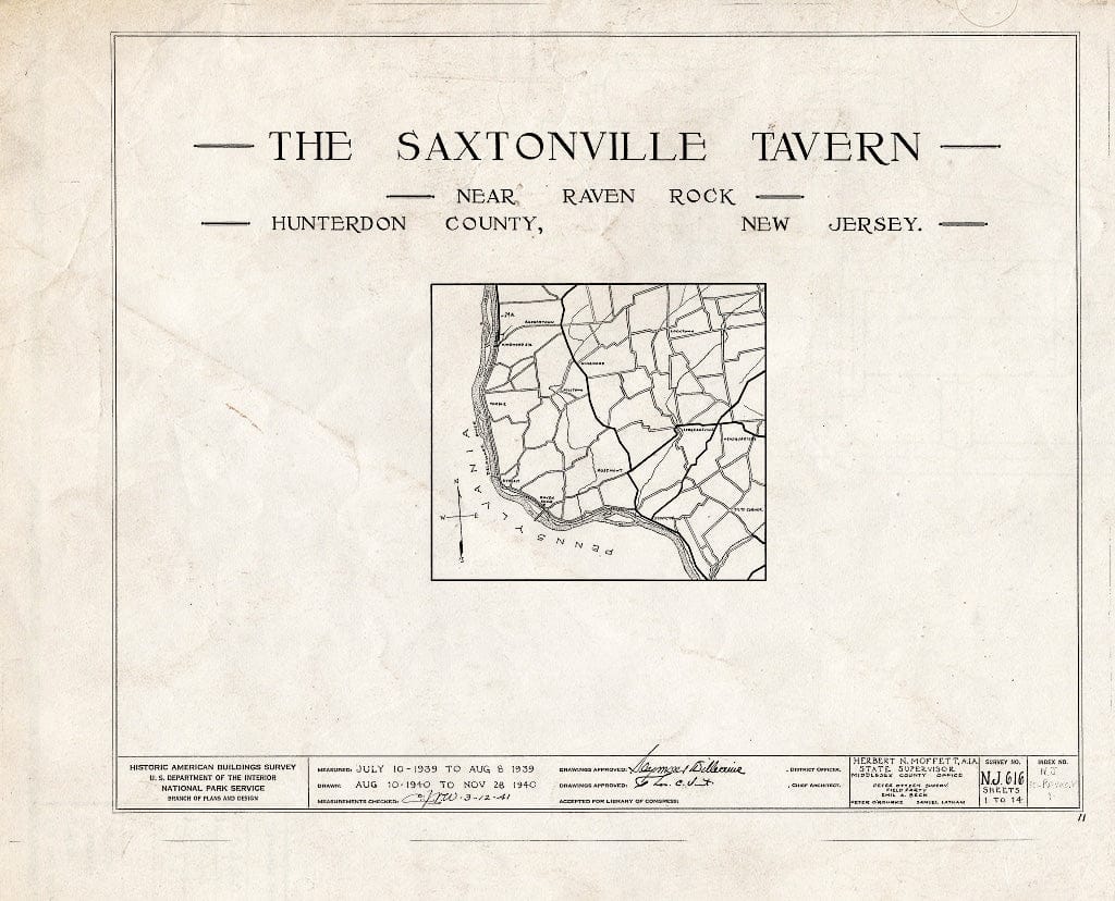 Blueprint HABS NJ,10-RAVRO.V,1- (Sheet 0 of 14) - Saxtonville Tavern, Raven Rock, Hunterdon County, NJ