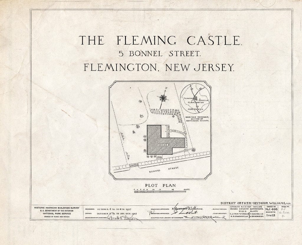 Blueprint HABS NJ,10-Flem,2- (Sheet 0 of 12) - Fleming Castle, 5 Bonnel Street, Flemington, Hunterdon County, NJ
