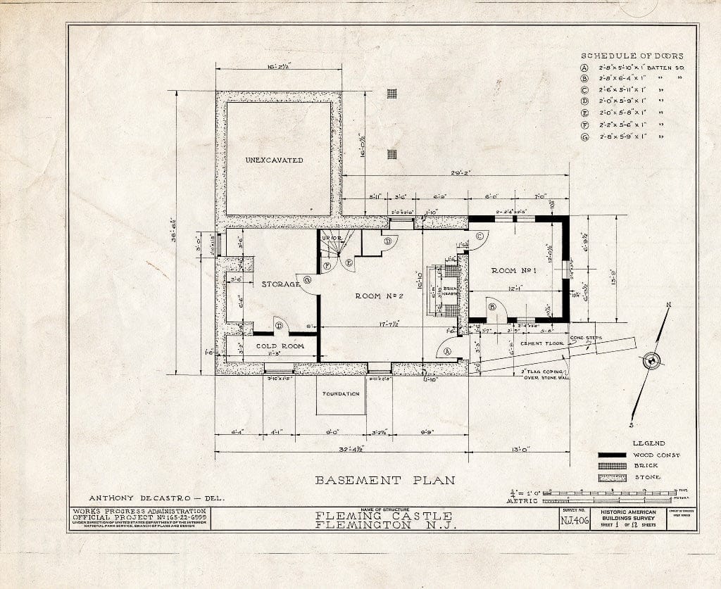 Blueprint HABS NJ,10-Flem,2- (Sheet 1 of 12) - Fleming Castle, 5 Bonnel Street, Flemington, Hunterdon County, NJ