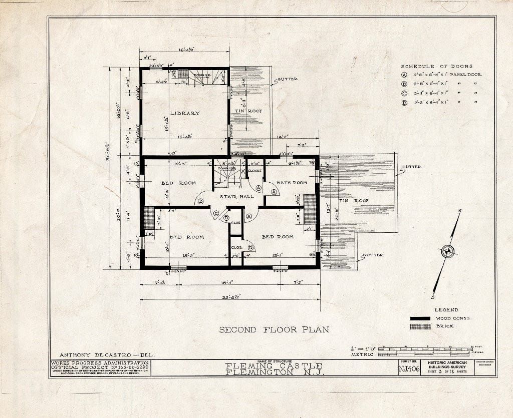 Blueprint HABS NJ,10-Flem,2- (Sheet 3 of 12) - Fleming Castle, 5 Bonnel Street, Flemington, Hunterdon County, NJ