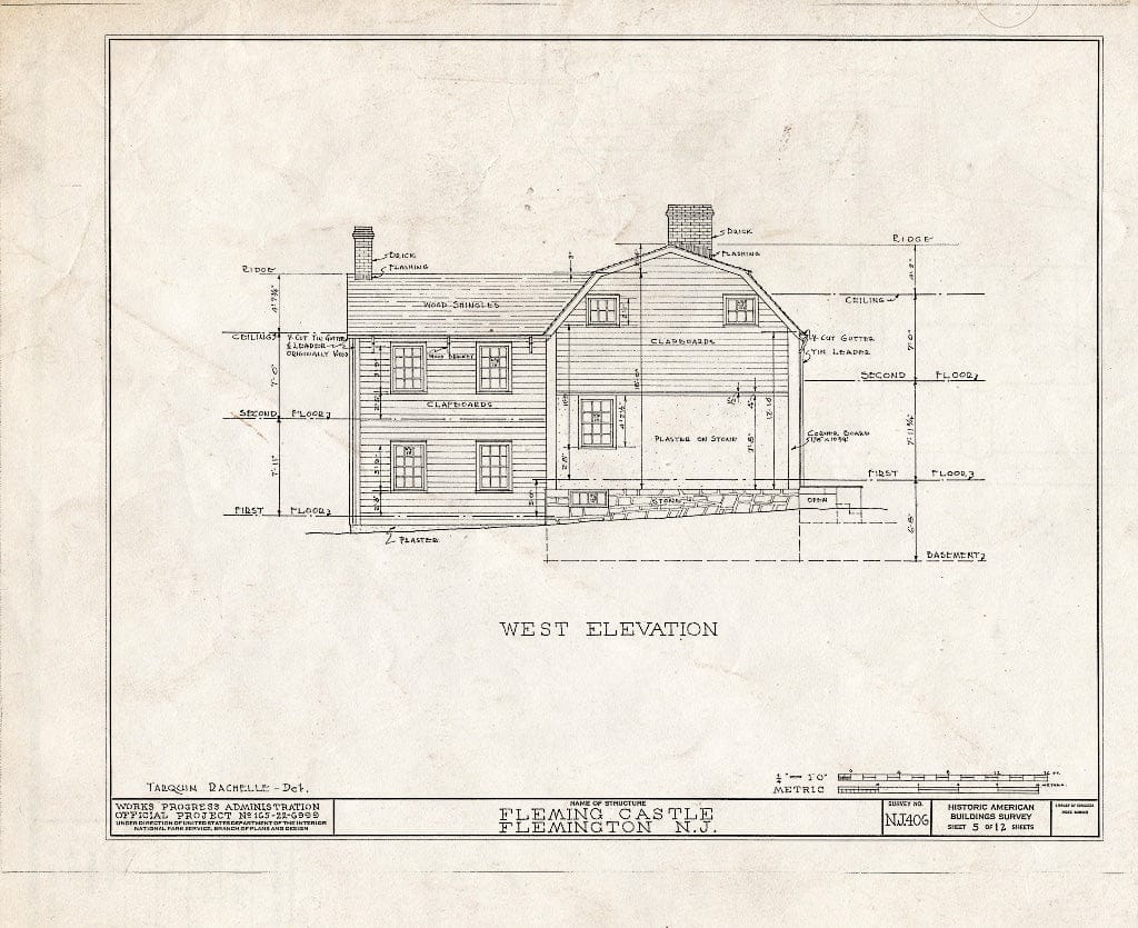Blueprint HABS NJ,10-Flem,2- (Sheet 5 of 12) - Fleming Castle, 5 Bonnel Street, Flemington, Hunterdon County, NJ