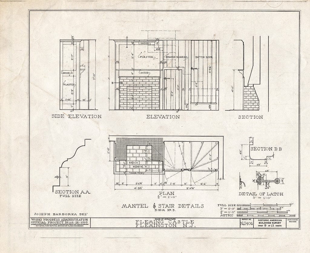 Blueprint HABS NJ,10-Flem,2- (Sheet 9 of 12) - Fleming Castle, 5 Bonnel Street, Flemington, Hunterdon County, NJ
