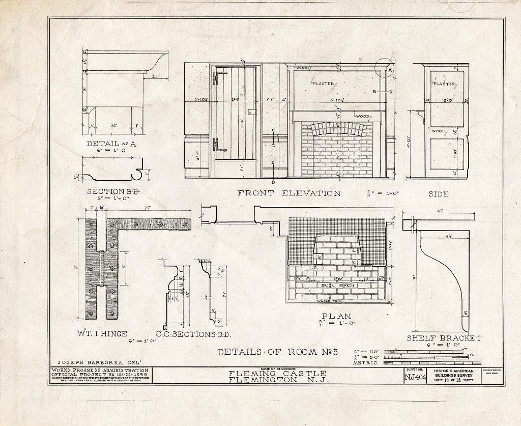 Blueprint HABS NJ,10-Flem,2- (Sheet 10 of 12) - Fleming Castle, 5 Bonnel Street, Flemington, Hunterdon County, NJ