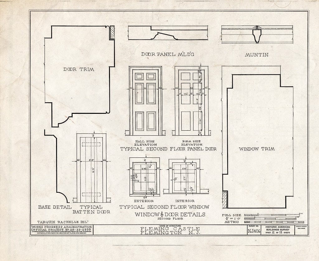 Blueprint HABS NJ,10-Flem,2- (Sheet 12 of 12) - Fleming Castle, 5 Bonnel Street, Flemington, Hunterdon County, NJ