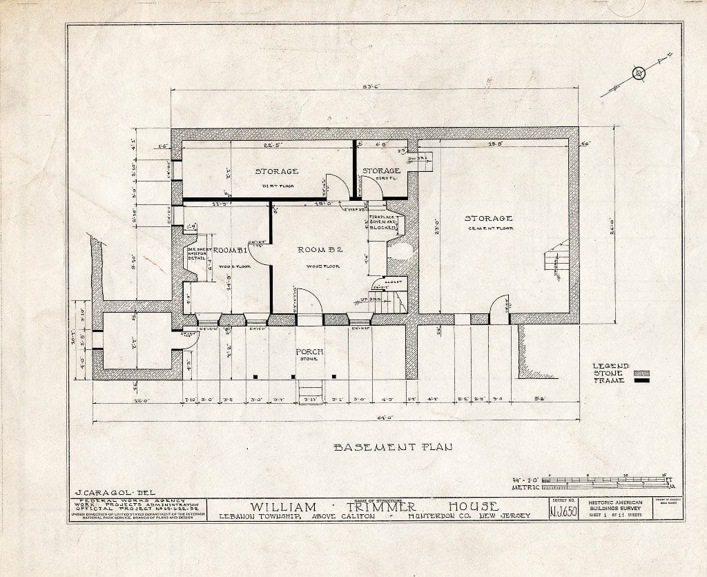 Blueprint HABS NJ,10-Calif.V,1- (Sheet 1 of 11) - William Trimmer House, Califon, Hunterdon County, NJ